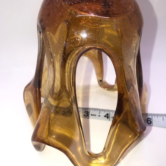 Murano Amber Glass Sculpture Bowl Mid Century Modern 7” H 6” W - Picture 8 of 9